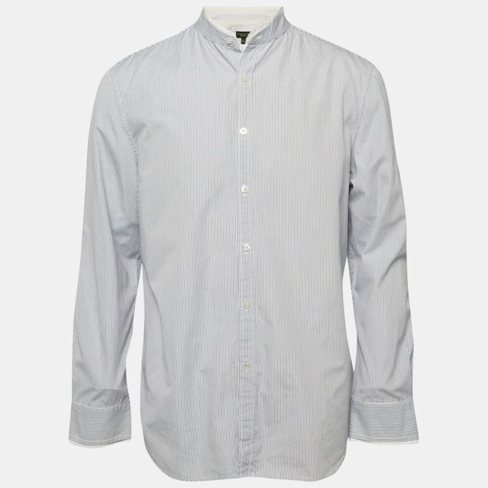 Shanghai Tang Blue Striped Cotton Long Sleeve Shirt L